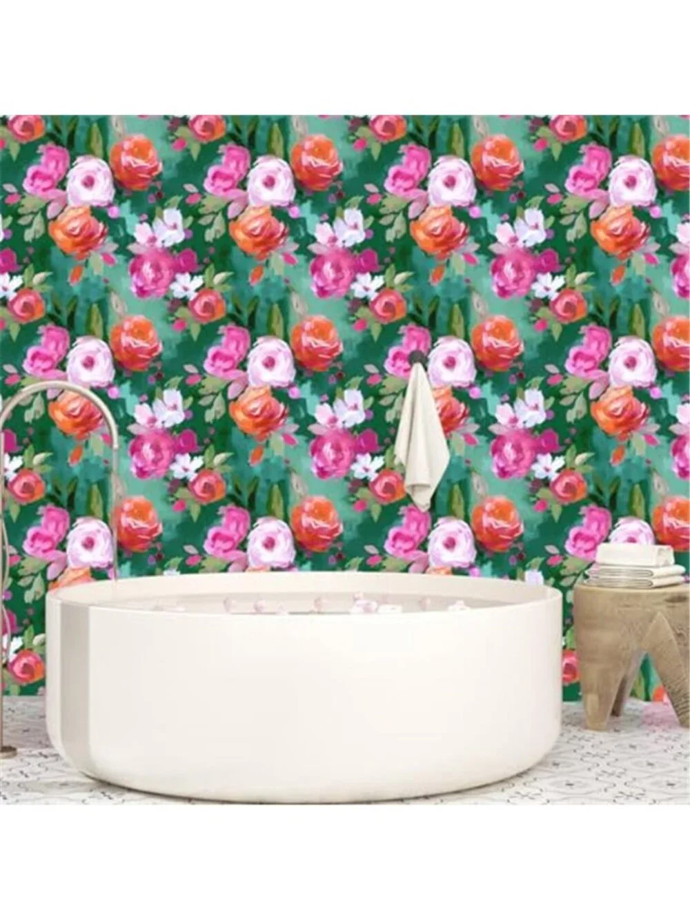 Boho Floral Peel and Stick Wallpaper Green Removable Self Adhesive Vinyl Decal